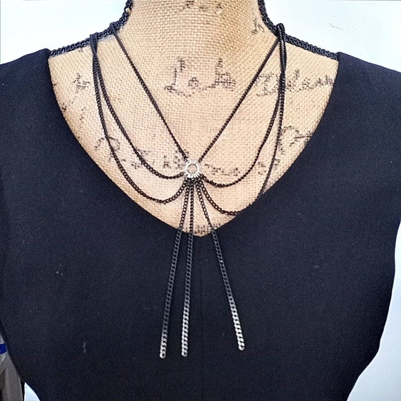 Nicole Miller Black Patina Silver Tip Cascading Drop Tassel Necklace - Picture 1 of 7